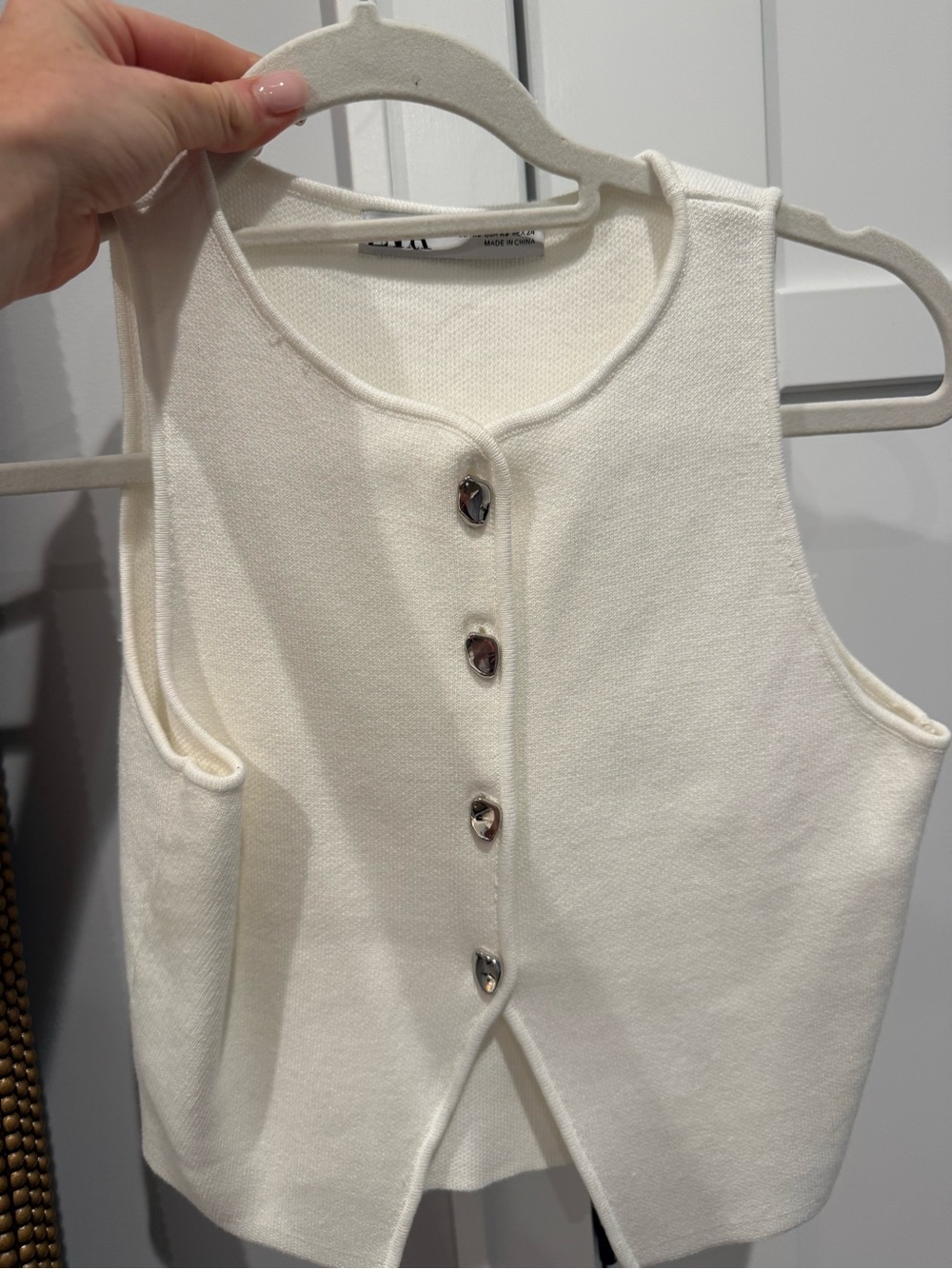 Zara Cream Button-Front Knit Tank